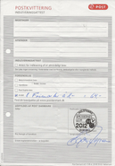 Postkvittering stemplet 22.7.2012