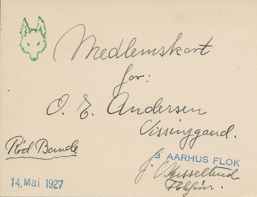 Medlemskort fra 3. Aarhus Flok 1927